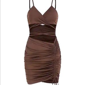 Criss Cross Ruched Cut Out Slinky Mini Dress